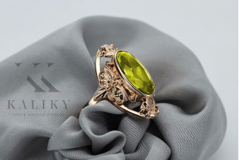 Sterling Silver Rose Gold Plated Peridot Ring in Yellow Tone vrc014rp