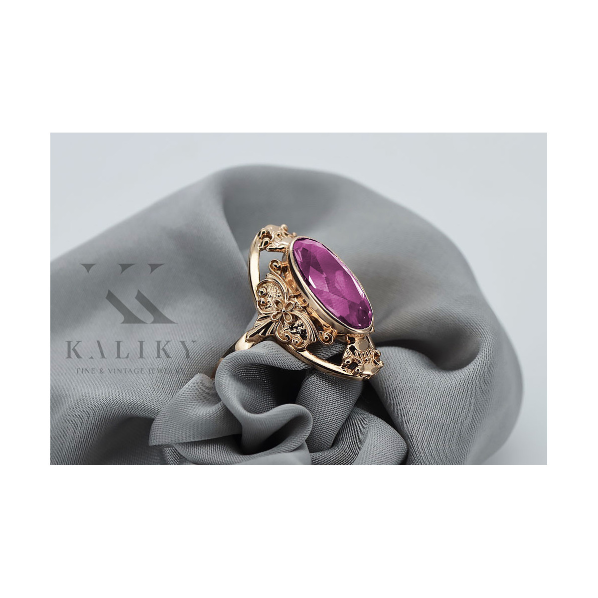 Russische sowjetische Rose 14 Karat 585 Gold Alexandrit Rubin Smaragd Saphir Zirkon Ring vrc014