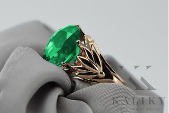 Sterling Silver Rose Gold Plated Emerald Cocktail Ring vrc029rp