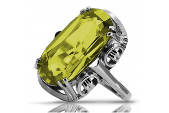 925 Srebro, Żółty Perydot Pierścień Vintage vrc038s