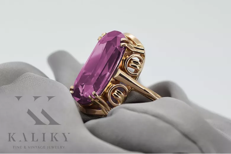 Oryginalny Pierścień z Ametystem i Różowego Złota 14k w Stylu Vintage vrc038 vrc038