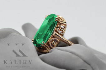 Authentic Emerald Encrusted Vintage 14K Rose Gold Ring vrc038 vrc038