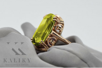 Inel original din aur roz de 14k, Peridot galben vrc038