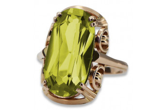 Bague vintage en or rose 14 carats, Péridot jaune et diamants vrc038