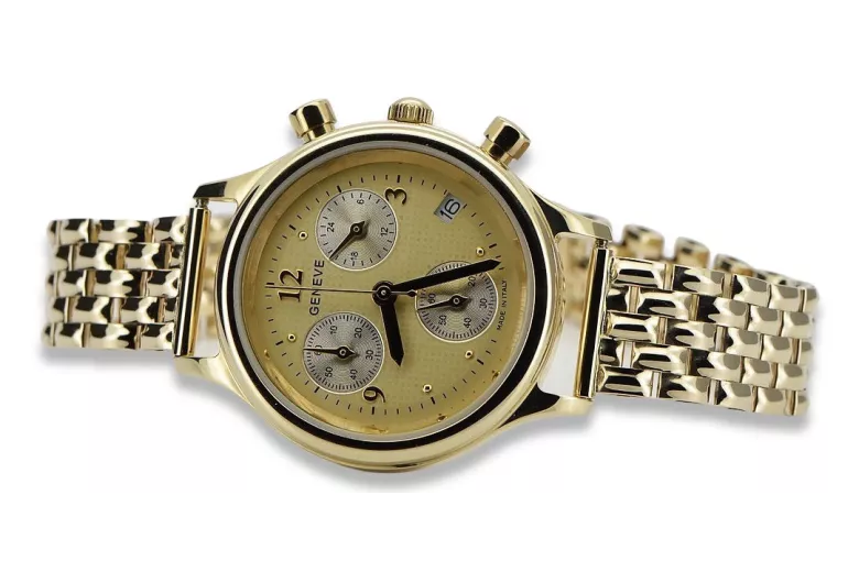 Goldene Herrenuhr Geneve ★ zlotychlopak.pl ★ Gold Reinheit 585 333 Niedriger Preis!