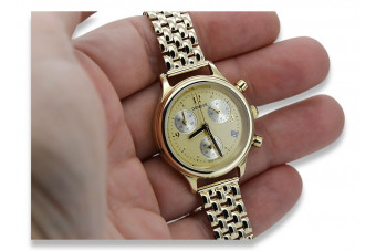Żółty zegarek damski z 14k złotem 585 Geneve lw019y&lbw004y