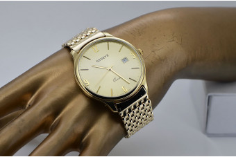 Goldene Herrenuhr Geneve ★ zlotychlopak.pl ★ Gold Reinheit 585 333 Niedriger Preis!