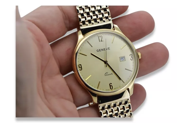 Goldene Herrenuhr Geneve ★ zlotychlopak.pl ★ Gold Reinheit 585 333 Niedriger Preis!