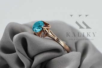 Aquamarine Original Vintage 14k Rose Gold Ring, Classic Style vrc023 vrc023