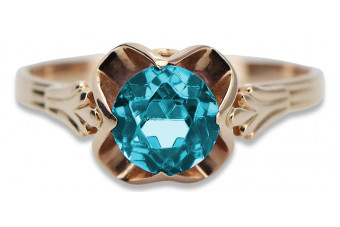 Aquamarine Original Vintage 14k Rose Gold Ring, Classic Style vrc023 vrc023