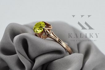 Inel original din aur roz de 14k, Peridot galben vrc023