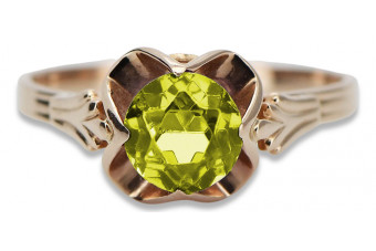 Anillo de Oro Rosa Antiguo de 14k con Peridoto Amarillo vrc023