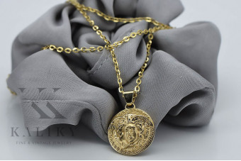 Złoty wisiorek z łańcuchem w stylu greckiej meduzy z 14-karatowego złota cpn049yxs&cc003y