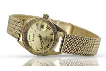 Goldene 14k Geneve Damen Diamantenuhr lwd078ydg&lbw003y