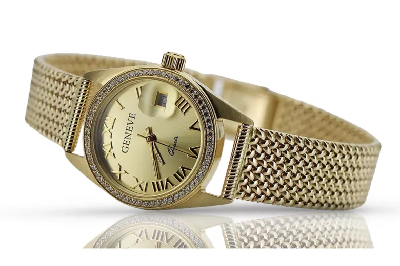 Goldene Herrenuhr Geneve ★ zlotychlopak.pl ★ Gold Reinheit 585 333 Niedriger Preis!