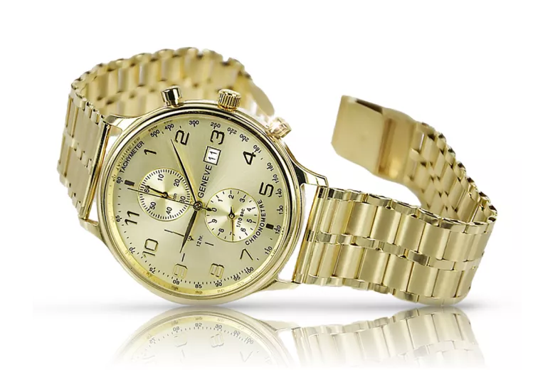 Montre pour homme en or jaune 14k Geneve mw005y&mbw007y