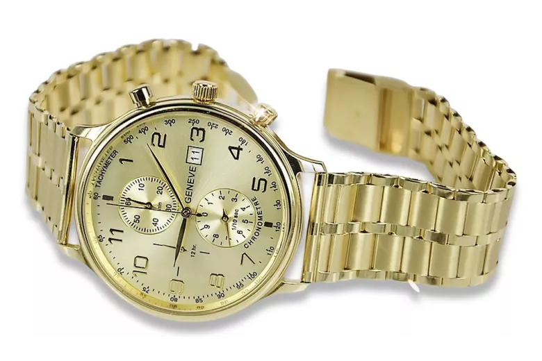 Ceas bărbați din aur galben 14k cu design Geneve mw005y&mbw007y