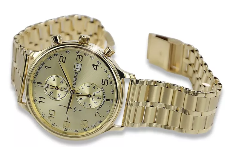 Ceas bărbați din aur galben 14k cu design Geneve mw005y&mbw007y