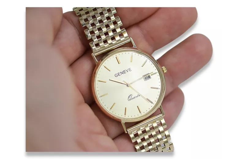 Gold men's watch Geneve ★ zlotychlopak.pl ★ Gold purity 585 333 Low Price!