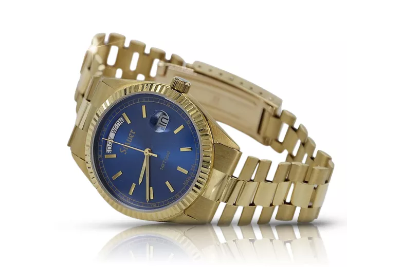 Goldene Herrenuhr Geneve ★ zlotychlopak.pl ★ Gold Reinheit 585 333 Niedriger Preis!