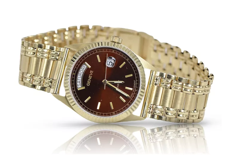 Gold men's watch Geneve ★ zlotychlopak.pl ★ Gold purity 585 333 Low Price!