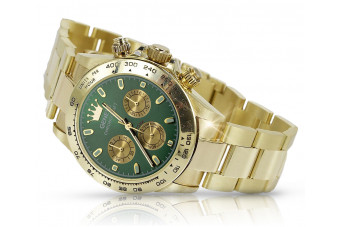 Reloj de oro amarillo 14k para hombre con esfera verde Geneve. mw014ydgr&mbw017y