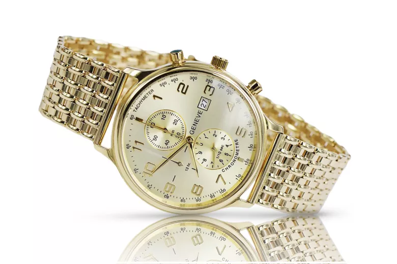 Złoty męski zegarek Geneve z 14-karatowym złotem 585 mw005ydy&mbw013y