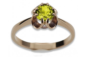 Inel original vintage din aur roz de 14k, Peridot galben vrc348