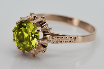 Sterling Silver Rose Gold Plated Peridot Ring with Yellow Stones vrc045rp