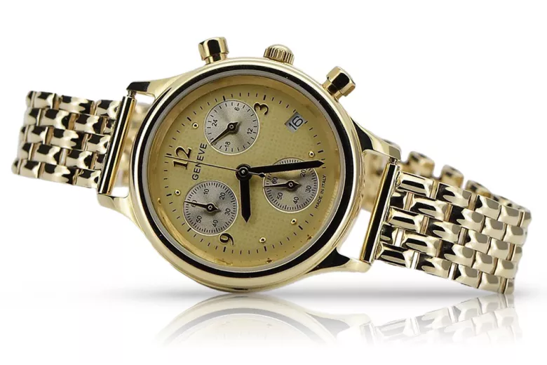 Goldene Herrenuhr Geneve ★ zlotychlopak.pl ★ Gold Reinheit 585 333 Niedriger Preis!