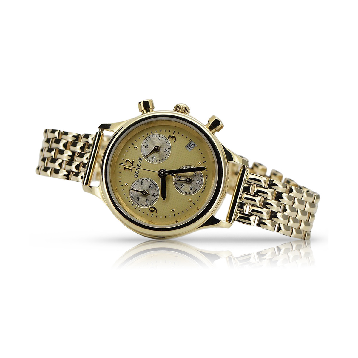 Goldene Herrenuhr Geneve ★ zlotychlopak.pl ★ Gold Reinheit 585 333 Niedriger Preis!