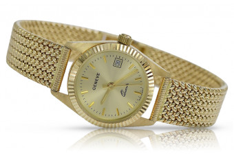 Reloj de dama en oro amarillo 14k 585 Geneve con correa de cuero lw020ydy&lbw003y