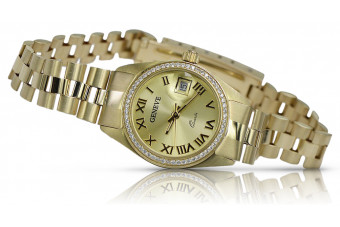 Goldene Damen Genf Uhr mit 14 Karat Gelbgold 585 lw078ydg&lbw009y