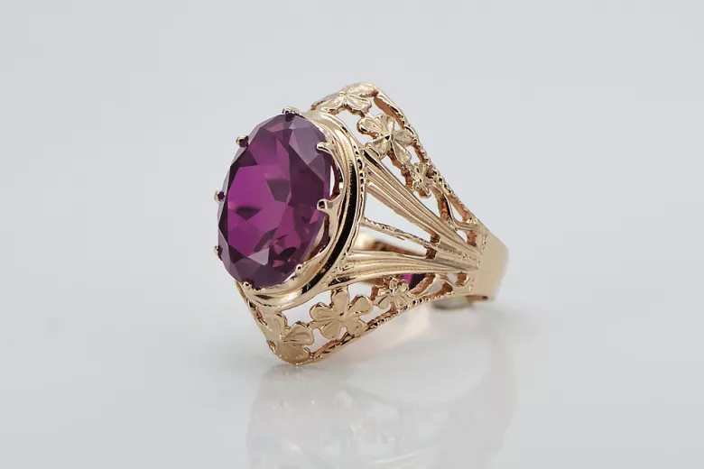 Russische sowjetische Rose 14 Karat 585 Gold Alexandrit Rubin Smaragd Saphir Zirkon Ring vrc014