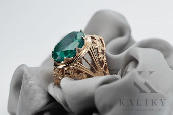 Classic Emerald 14K Rose Gold Vintage Ring vrc031 vrc031