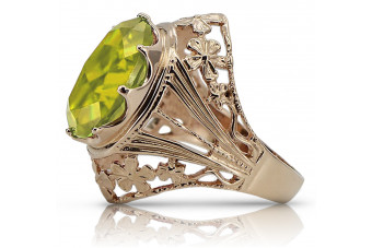 Anillo de oro rosa antiguo de 14k, Peridoto amarillo. vrc031