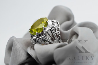 Bague Vintage en Argent 925 avec Péridot Jaune et Pierres Précieuses vrc031s