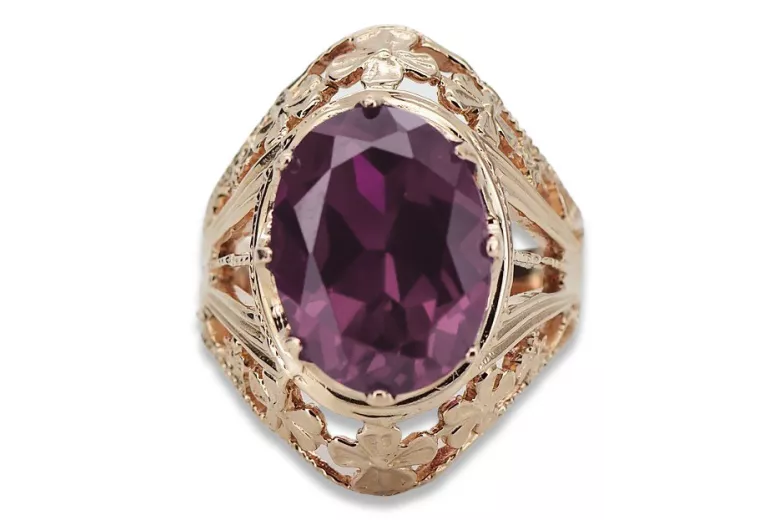 Russische sowjetische Rose 14 Karat 585 Gold Alexandrit Rubin Smaragd Saphir Zirkon Ring vrc084