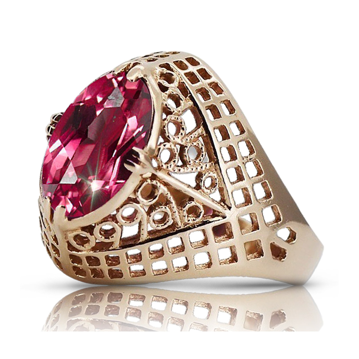 Russische sowjetische Rose 14 Karat 585 Gold Alexandrit Rubin Smaragd Saphir Zirkon Ring vrc030