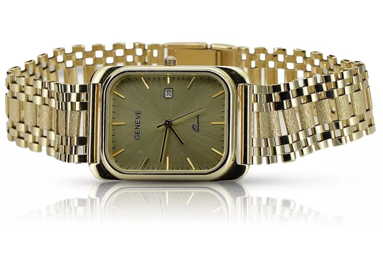 Goldene Herrenuhr Geneve ★ zlotychlopak.pl ★ Gold Reinheit 585 333 Niedriger Preis!