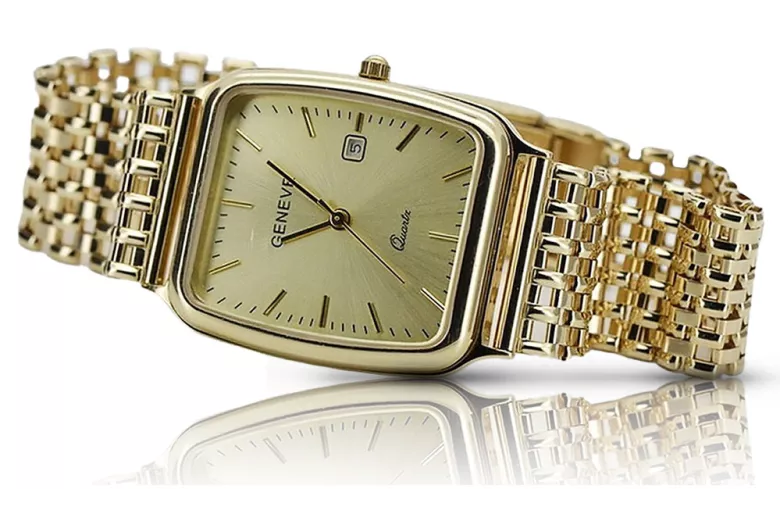 Gold men's watch Geneve ★ zlotychlopak.pl ★ Gold purity 585 333 Low Price!