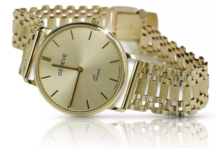 Gold men's watch Geneve ★ zlotychlopak.pl ★ Gold purity 585 333 Low Price!