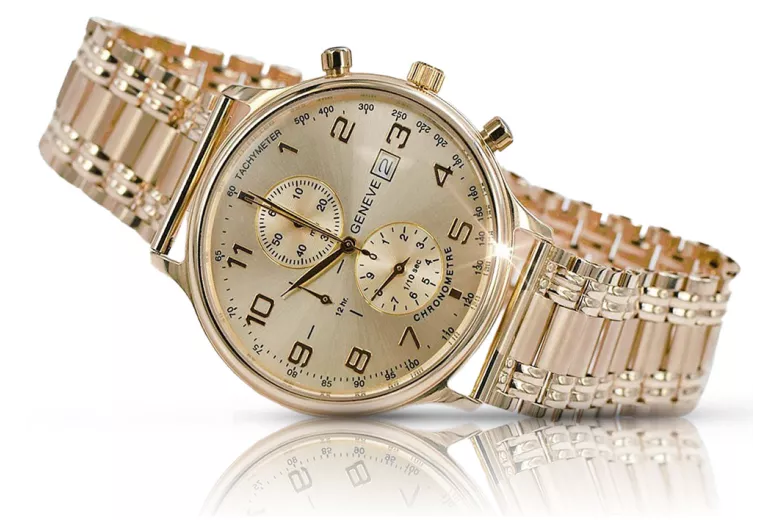 Gold men's watch Geneve ★ zlotychlopak.pl ★ Gold purity 585 333 Low Price!