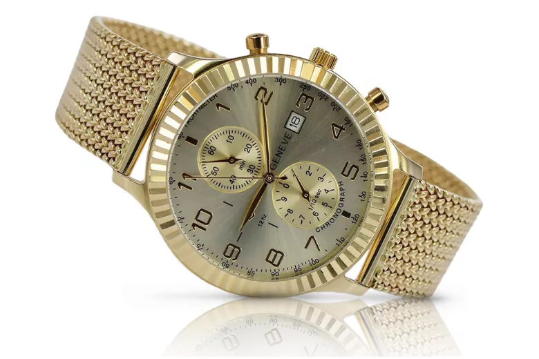 Ceas pentru bărbați din aur galben italian 14k 585 Geneve mw007y&mbw014y