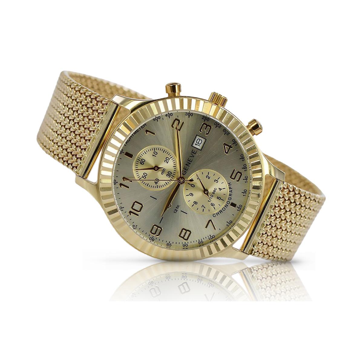 Ceas pentru bărbați din aur galben italian 14k 585 Geneve mw007y&mbw014y