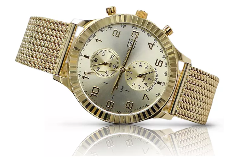 Ceas pentru bărbați din aur galben italian 14k 585 Geneve mw007y&mbw014y