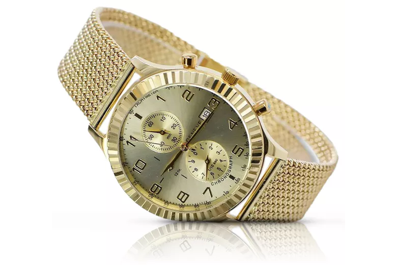 Ceas pentru bărbați din aur galben italian 14k 585 Geneve mw007y&mbw014y