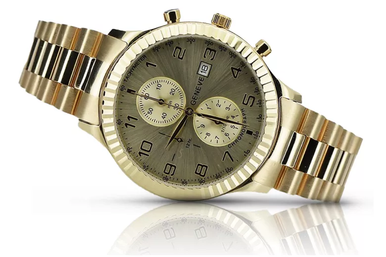 Gold men's watch Geneve ★ zlotychlopak.pl ★ Gold purity 585 333 Low Price!