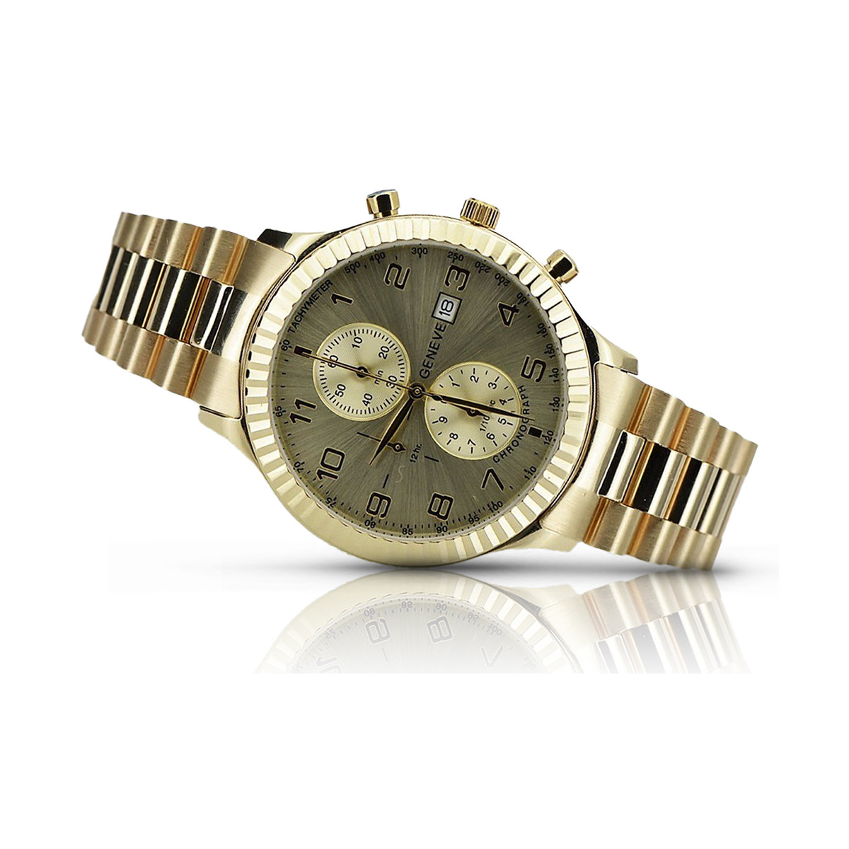 Gold men's watch Geneve ★ zlotychlopak.pl ★ Gold purity 585 333 Low Price!