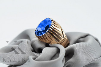 "Classic Sapphire in 14K Rose Gold Ring: Authentic Vintage Russian Soviet vrc048" style vrc048